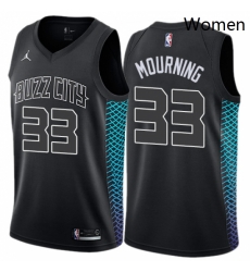 Womens Nike Jordan Charlotte Hornets 33 Alonzo Mourning Swingman Black NBA Jersey City Edition