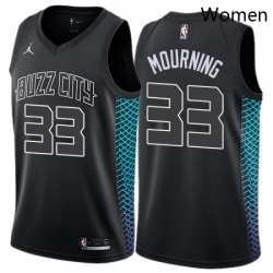 Womens Nike Jordan Charlotte Hornets 33 Alonzo Mourning Swingman Black NBA Jersey City Edition