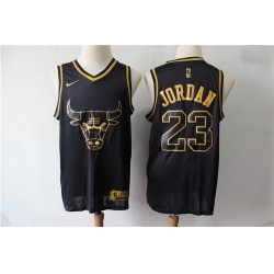 Bulls 23 Michael Jordan Black Gold Nike Swingman Jersey