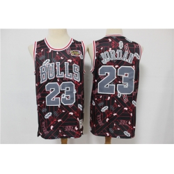 Bulls 23 Michael Jordan Black Red Tear Up Pack Hardwood Classics NBA Finals Patch Jersey