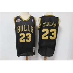 Men Chicago Bulls 23 Michael Jordan Black Gold NBA Finals Patch Jersey