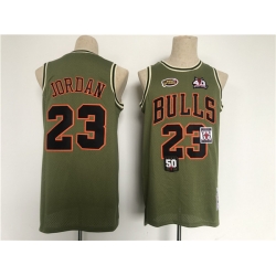 Men Chicago Bulls 23 Michael Jordan Green Military Flight Patchs Stitched Basketball Jersey