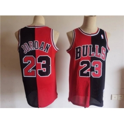 Men Chicago Bulls 23 Michael Jordan Red  Black Split Throwback Stitched Jersey