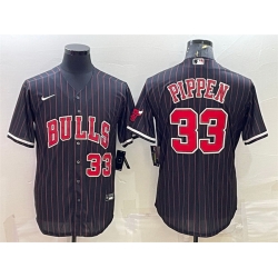 Men Chicago Bulls 33 Scottie Pippen Black Cool Base Stitched Baseball Jersey