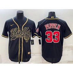Men Chicago Bulls 33 Scottie Pippen Black Gold With Patch Cool Base Stitched Baseball Jersey