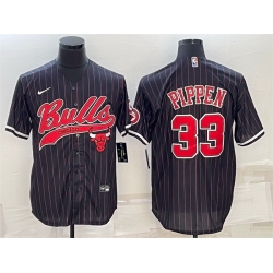 Men Chicago Bulls 33 Scottie Pippen Black With Patch Cool Base Stitched Baseball JerseyS