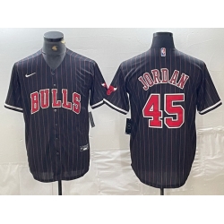 Men Chicago Bulls 45 Michael Jordan Black Pinstripe Cool Base Stitched Baseball Jerseys