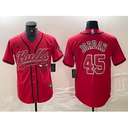Men Chicago Bulls 45 Michael Jordan Red Cool Base Stitched Baseball Jersey
