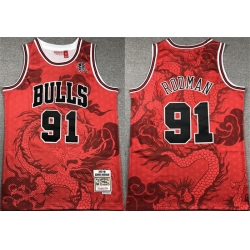 Men Chicago Bulls 91 Dennis Rodman Red 1997 98 Throwback Stitched Basketball Jersey 01