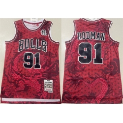 Men Chicago Bulls 91 Dennis Rodman Red 1997 98 Throwback Stitched Basketball Jersey 02