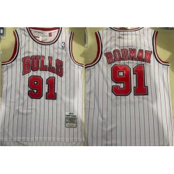 Men Chicago Bulls 91 Dennis Rodman White Stitched Jersey
