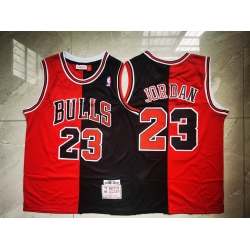Men Chicago Bulls Michael Jordan 23 Red Black Split Mitchells Ness Hardwood Classics NBA Jersey