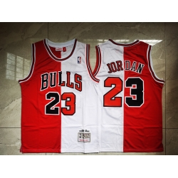 Men Chicago Bulls Michael Jordan 23 Red White Split Mitchells Ness Hardwood Classics NBA Jersey