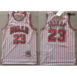 Men Chicago Bulls Michael Jordan 23 White Red Strips NBA Jersey