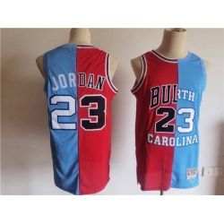 Men Chicago Bulls North Carolina 23 Michael Jordan White Blue Split Throwback Stitched Jersey