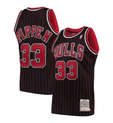 Men Mitchell & Ness Scottie Pippen Black Chicago Bulls Strips Jersey
