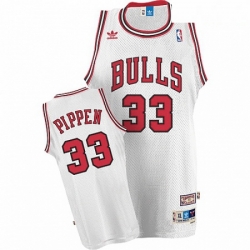 Mens Adidas Chicago Bulls 33 Scottie Pippen Authentic White Throwback NBA Jersey