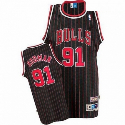 Mens Adidas Chicago Bulls 91 Dennis Rodman Authentic BlackRed Strip Throwback NBA Jersey