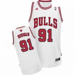 Mens Adidas Chicago Bulls 91 Dennis Rodman Swingman White Home NBA Jersey