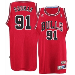 Mens Chicago Bulls 91 Dennis Rodman adidas Red Hardwood NBA Jersey