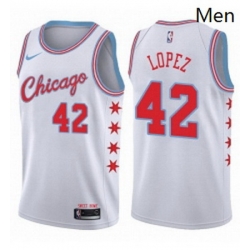 Mens Nike Chicago Bulls 42 Robin Lopez Authentic White NBA Jersey City Edition