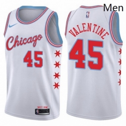 Mens Nike Chicago Bulls 45 Denzel Valentine Authentic White NBA Jersey City Edition