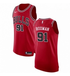 Mens Nike Chicago Bulls 91 Dennis Rodman Authentic Red Road NBA Jersey Icon Edition
