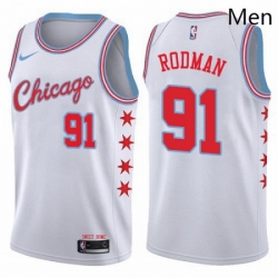 Mens Nike Chicago Bulls 91 Dennis Rodman Authentic White NBA Jersey City Edition