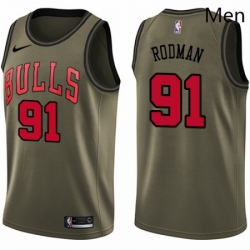 Mens Nike Chicago Bulls 91 Dennis Rodman Swingman Green Salute to Service NBA Jersey