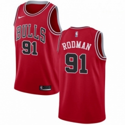 Mens Nike Chicago Bulls 91 Dennis Rodman Swingman Red Road NBA Jersey Icon Edition