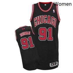 Womens Adidas Chicago Bulls 91 Dennis Rodman Authentic Black Alternate NBA Jersey