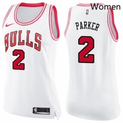 Womens Nike Chicago Bulls 2 Jabari Parker Swingman White Pink Fashion NBA Jersey 