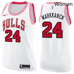 Womens Nike Chicago Bulls 24 Lauri Markkanen Swingman WhitePink Fashion NBA Jersey