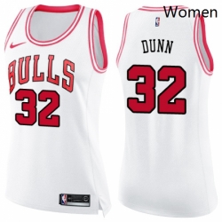 Womens Nike Chicago Bulls 32 Kris Dunn Swingman WhitePink Fashion NBA Jersey