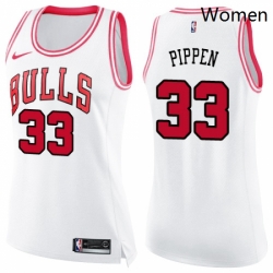 Womens Nike Chicago Bulls 33 Scottie Pippen Swingman WhitePink Fashion NBA Jersey