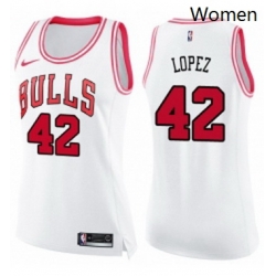 Womens Nike Chicago Bulls 42 Robin Lopez Swingman WhitePink Fashion NBA Jersey