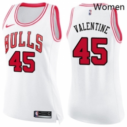 Womens Nike Chicago Bulls 45 Denzel Valentine Swingman WhitePink Fashion NBA Jersey
