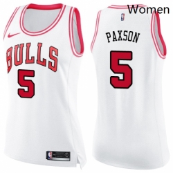 Womens Nike Chicago Bulls 5 John Paxson Swingman WhitePink Fashion NBA Jersey 
