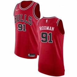 Womens Nike Chicago Bulls 91 Dennis Rodman Authentic Red Road NBA Jersey Icon Edition