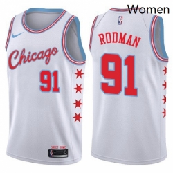 Womens Nike Chicago Bulls 91 Dennis Rodman Swingman White NBA Jersey City Edition