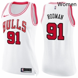 Womens Nike Chicago Bulls 91 Dennis Rodman Swingman WhitePink Fashion NBA Jersey