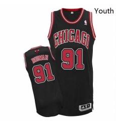 Youth Adidas Chicago Bulls 91 Dennis Rodman Authentic Black Alternate NBA Jersey