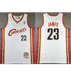 Men Cleveland Cavaliers 23 LeBron James White 2003 04 Throwback Stitched Jersey