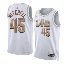 Men Cleveland Cavaliers 45 Donovan Mitchell White 2022 23 City Edition Stitched Jersey