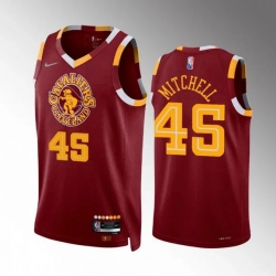 Men Cleveland Cavaliers 45 Donovan Mitchell Wine Red 2021 2022 75th Anniversary City Edition Swingman Stitched Jersey