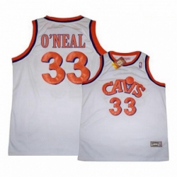 Mens Mitchell and Ness Cleveland Cavaliers 33 Shaquille ONeal Authentic White CAVS Throwback NBA Jersey