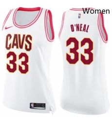 Womens Nike Cleveland Cavaliers 33 Shaquille ONeal Swingman WhitePink Fashion NBA Jersey