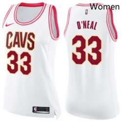 Womens Nike Cleveland Cavaliers 33 Shaquille ONeal Swingman WhitePink Fashion NBA Jersey