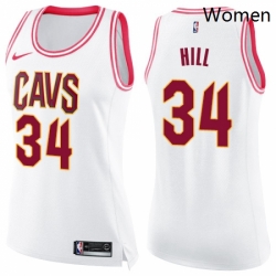 Womens Nike Cleveland Cavaliers 34 Tyrone Hill Swingman WhitePink Fashion NBA Jersey