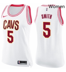 Womens Nike Cleveland Cavaliers 5 JR Smith Swingman WhitePink Fashion NBA Jersey